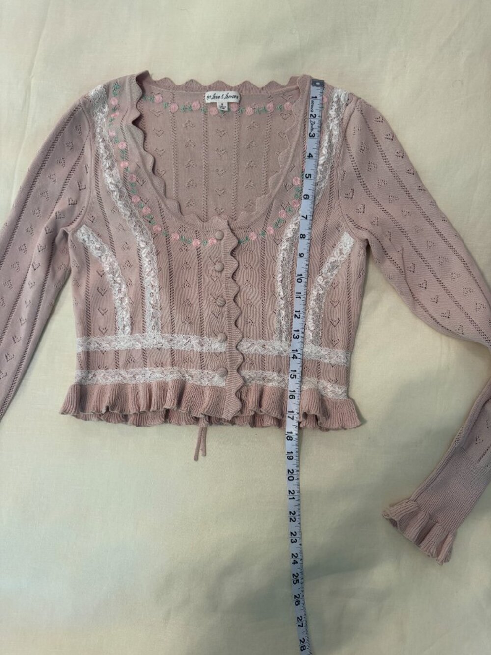 For Love & Lemons Pink Pointelle Cardigan Top S Coquette Floral - Picture 10 of 10